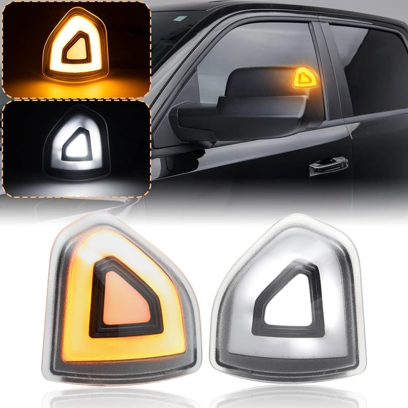 Aexploer Side Tow Mirror Turn Signal Lights LED Compatible with Ram 1500 2021-2023/for Ram 1500 Classic 2022 2023/for Ram 2500 3500 19-22 Amber Blink Turn Marker White LED Position Lights (Clear Len) - Image 1